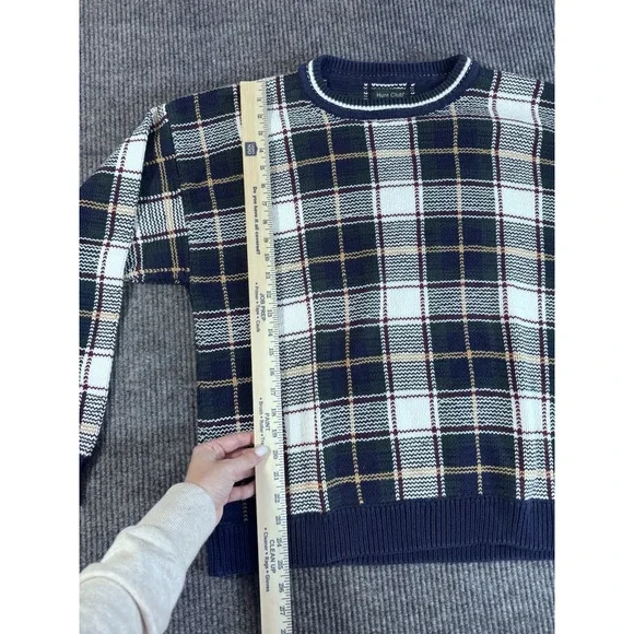 Vintage Hunt Club XL Blue Plaid Cotton Tight-Knit Crew Neck Long Sleeve Sweater - Picture 6 of 8